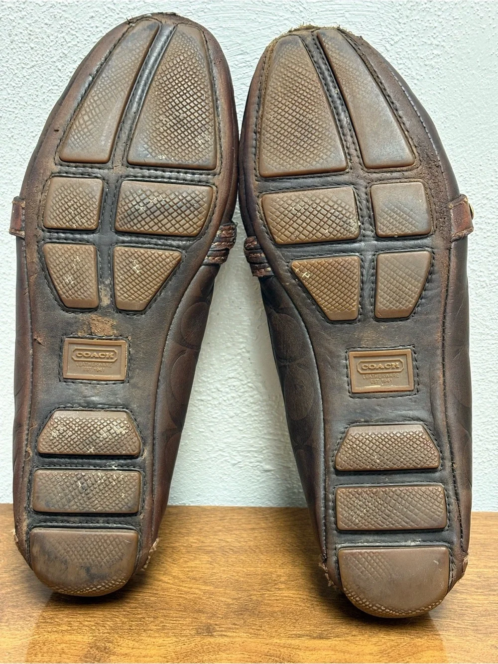 Coach Brown Leather Driving Loafers with Brass Buckle *Flaw